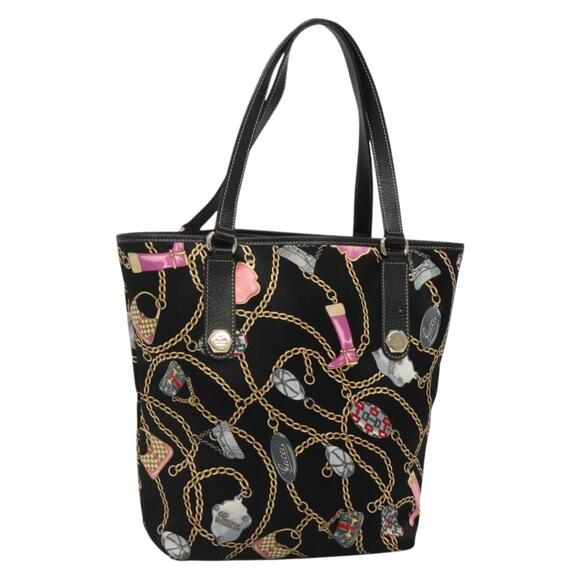 GUCCI Tote Bag Satin Black Gold - Picture 1 of 16